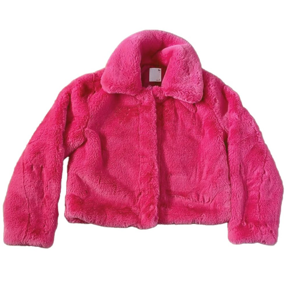 SO bright pink faux fur jacket